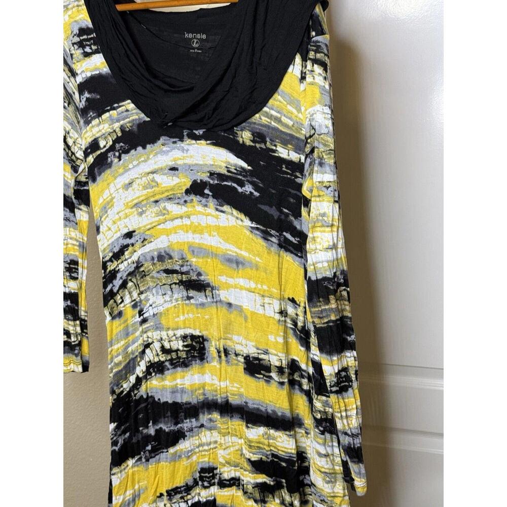 Kensie Women's Cowl Neck Long Sleeve Size L Tunic Dress, Black/Yellow